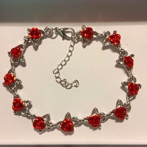 Silver & Red Rose Bracelet